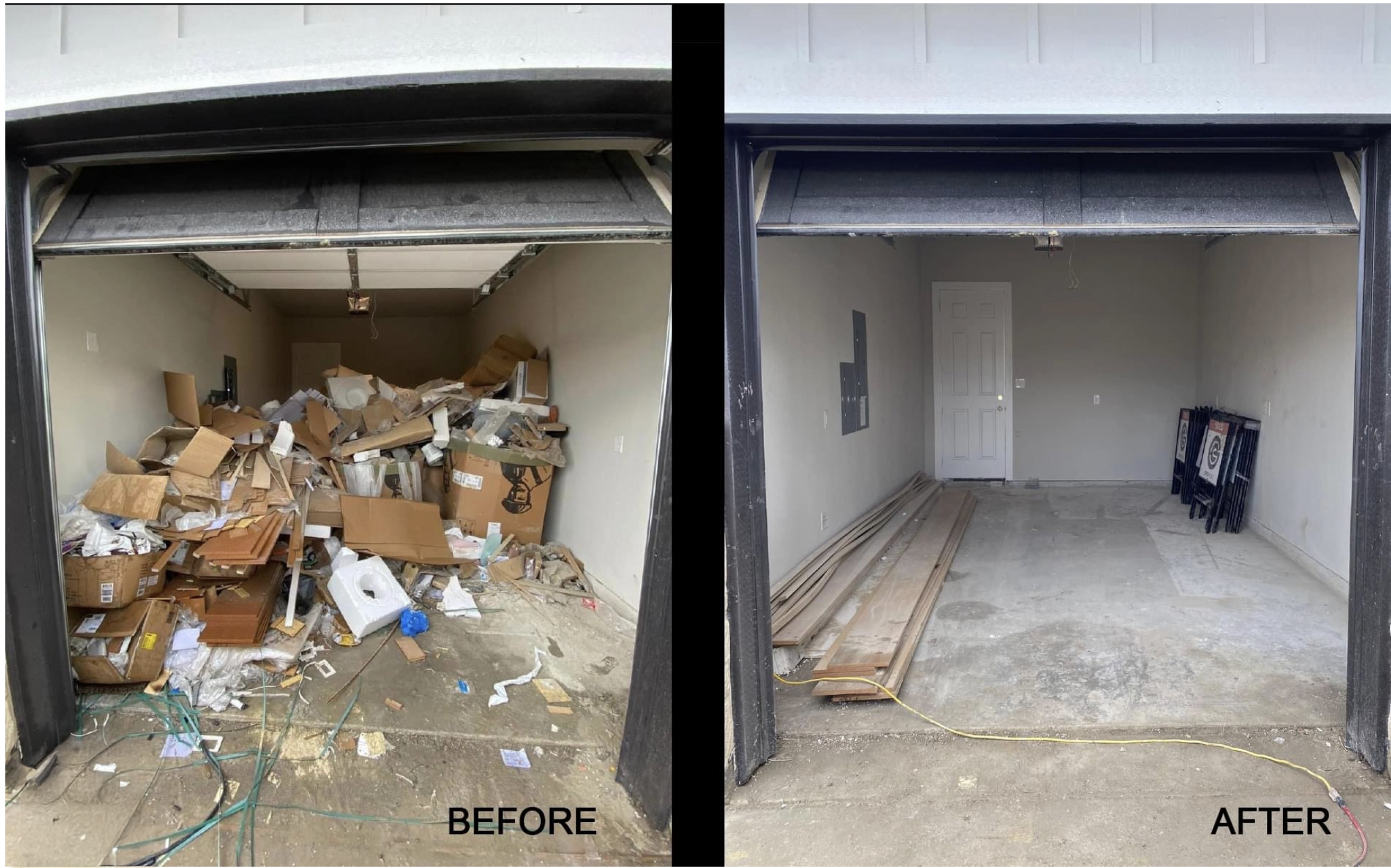 Cleaned up garage with totes stacked neatly along the wall